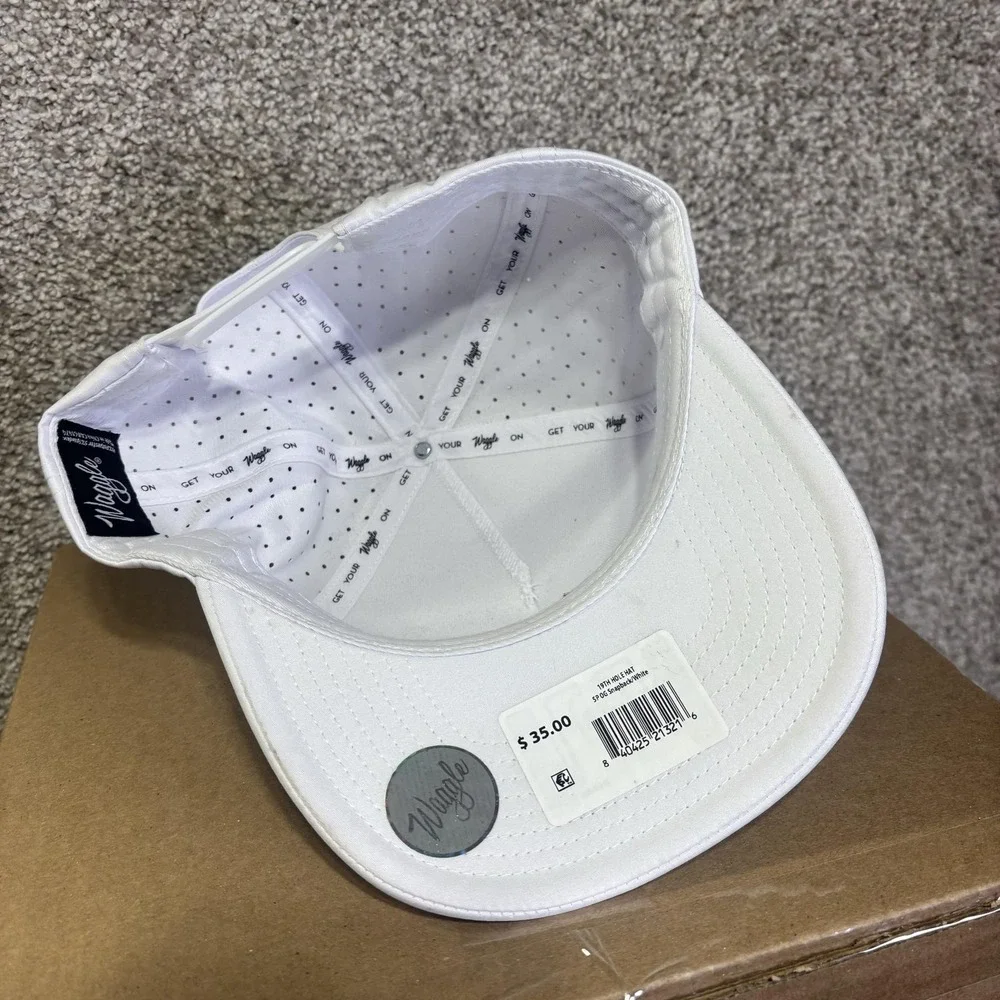 Waggle 19th Hole Hat Cap Snap Back Mens One Size White Golf Beer Perforated